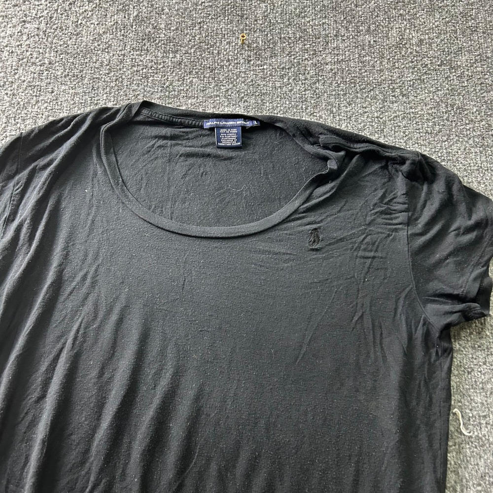 Ralph Lauren Sport Shirt Womens Size L Black Lyocell Blend Scoop Neck Pony Logo